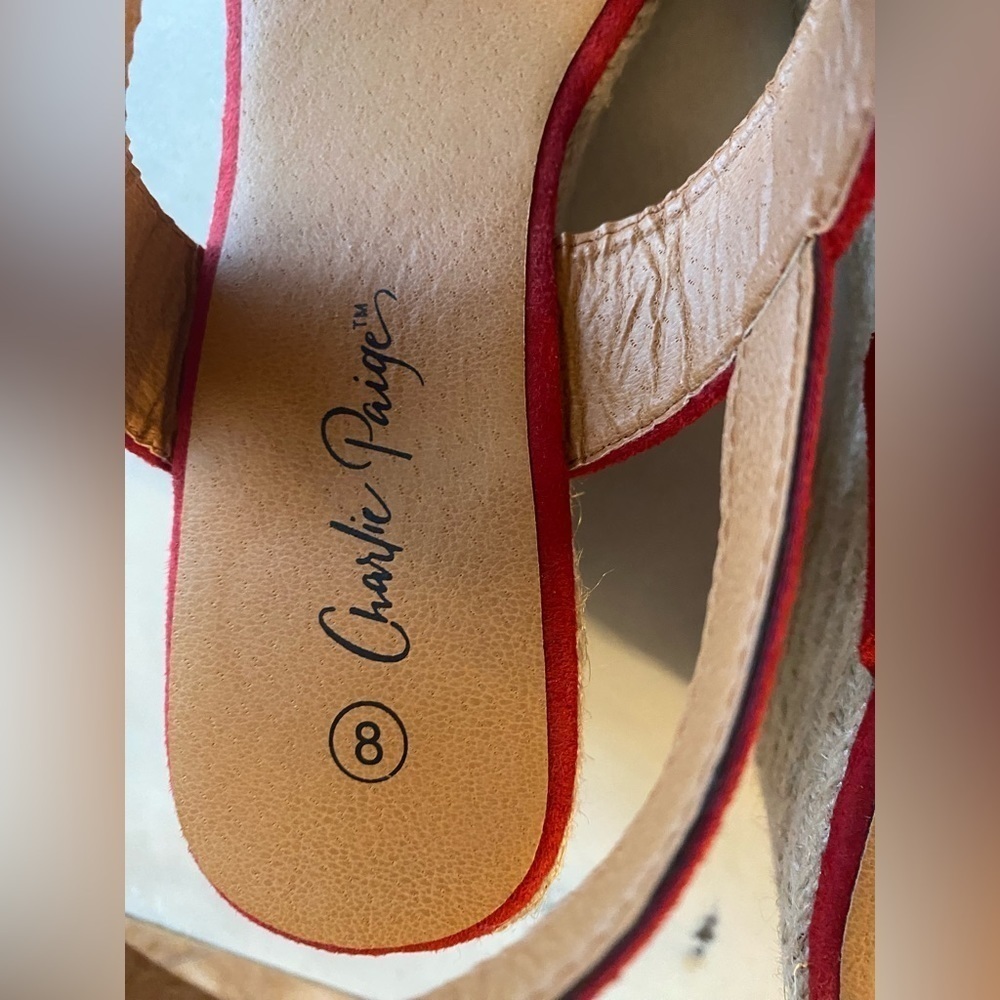 Charlie Paige Summer Strap Red Sandals Espadrilles size 8 - Picture 5 of 9